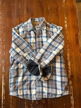 L.L. Bean Plaid Sherpa-Lined Jacket in Blue and Cream